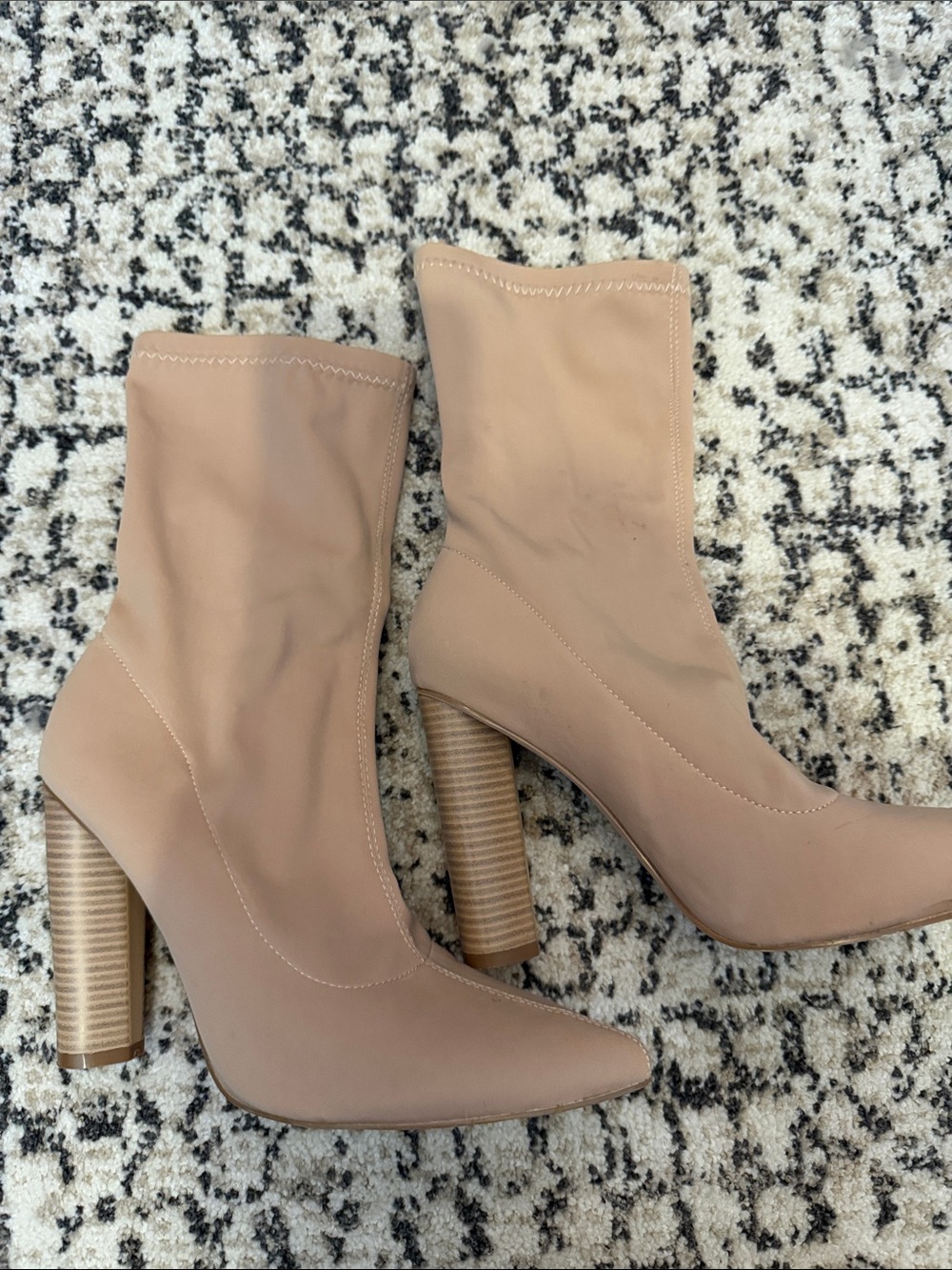 Cape Robbin Nude Stretch Sock Heeled Booties